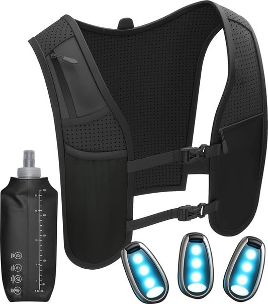 Nuvance Laufweste - 3x LED - Laufweste mit Beleuchtung - Laufweste - Laufweste inkl. Trinkflasche und Handytasche - Universal