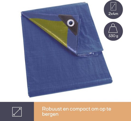 Perel-Abdeckplane, 12 Ösen, verstärkte Ecken, rechteckig, blau/grün, 70 g/m², 2 x 4 m