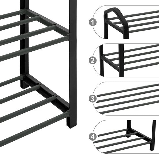 Schuhregal - Schuhständer - Schuhaufbewahrung - Schuhorganisator - Schuhregal - Schuhhalter - Schuhdisplay - Schwarz - 79x19.5x45cm
