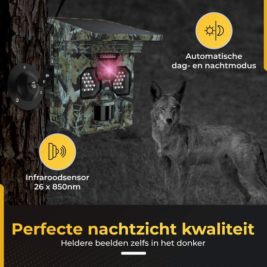 ODESSEY WildCamera mit Solarpanel - 4K - 48MP - 64GB SD - mit Nachtsicht - für draußen - Infrarot