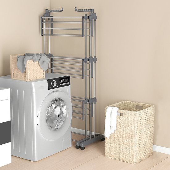 Vonia Trockenturm - Wäscheständer - Wäscheständer - Wäscheturm doppelt - 3 Lagen - faltbar - 150 x 50 x 171 cm - Grau