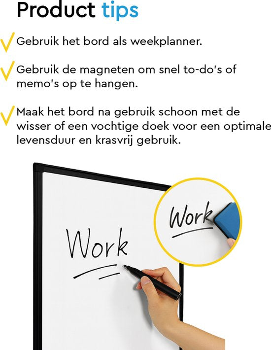 BRASQ Whiteboard 60x90 cm magnetisch - mit Zubehörset (Marker, Radiergummi, Magnete) - Tafel - Magnetische Tafel - schwarz