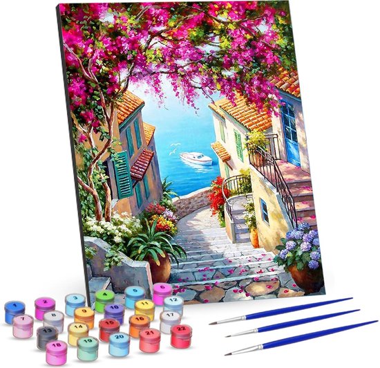 Rubye® Malen nach Zahlen Erwachsene - Seelandschaft - inklusive Pinsel - Leinwand Gemälde ohne Rahmen - Farbe nach Zahlen - 40x50cm