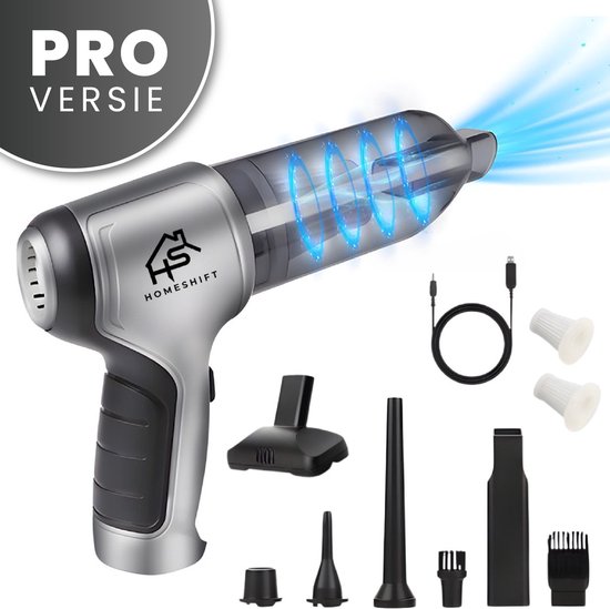 HomeShift® Autostaubsauger Cordless V2 PRO - Handstaubsauger - Kleiner Staubsauger - Kabelloser Staubsauger - Air Duster - Nass & Trocken - Metallisch