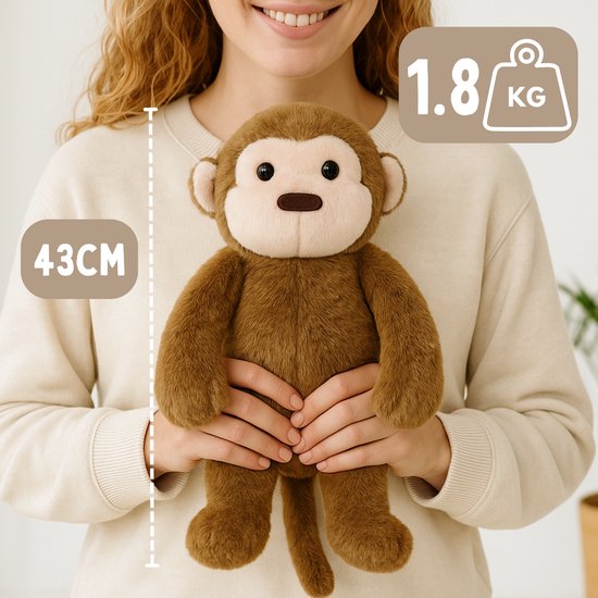 Coopley gewichtetes Plüschtier 2Kg - gewichtetes Plüschtier - Andy Monkey - gewichtetes Plüschtier - sensorisches Spielzeug - für Kinder und Erwachsene - braun - mit Segeltuch-Aufbewahrungsbeutel