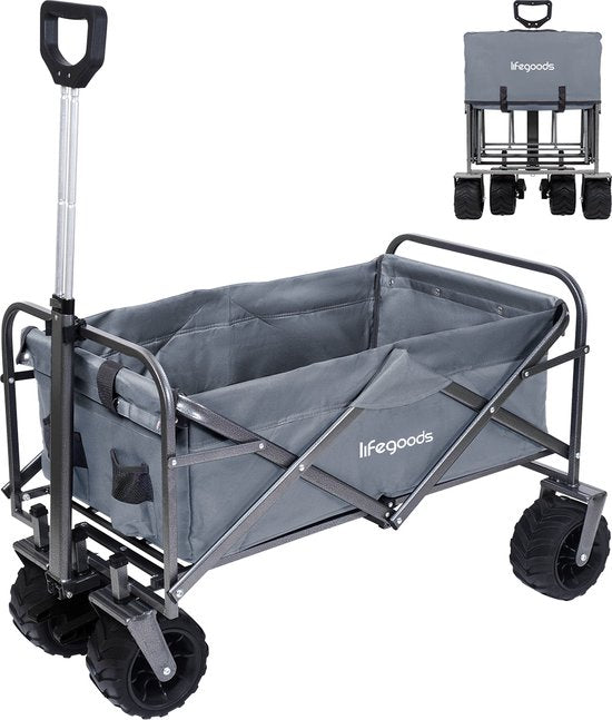 LifeGoods Wagon - faltbar - 80KG Tragfähigkeit - 94L - waschbares Polyester - Grau
