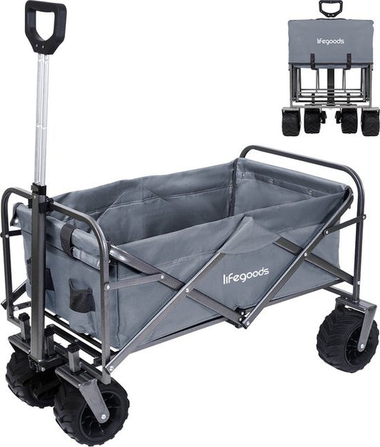 LifeGoods Wagon - faltbar - 80KG Tragfähigkeit - 94L - waschbares Polyester - Grau