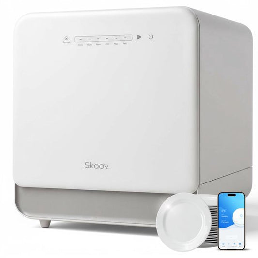 Skoov Mini-Geschirrspüler Freistehend - 43 x 45 x 46 cm - 900 Watt - Mit 6 Programmen - 5 Liter Wasserverbrauch - Kunststoff/Metall - Weiß