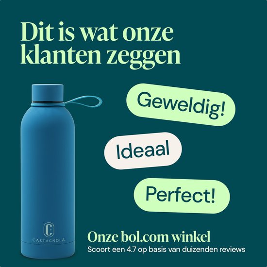 Castagnola Wasserflasche - Edelstahl-Trinkflasche 500 ML - Stahl-Thermosflasche - Trinkflaschen für Erwachsene - Doppelwandig - Hellblau