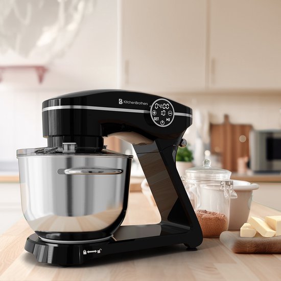 KitchenBrothers Küchenroboter - Touch Display und Timer - Küchenroboter - 6.2L - 1800W - Küchenmaschine - Aluminium - Schwarz