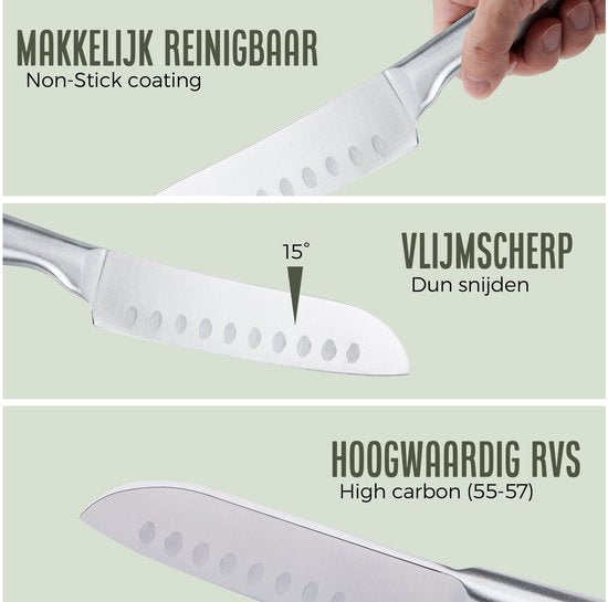 COOCK - Messerset mit Block und klappbarem Schneidebrett - Küchenmesser mit Schere und Wetzstahl (Messerschärfer) - 17-teiliges Küchenutensilien-Set im Messerblock - mit kratzfester Beschichtung - komplett aus Edelstahl