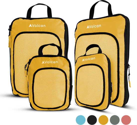 Volcan Compression Packing Cubes - Kofferorganisationsset - Mit Kompressionsreißverschlüssen - Rucksack & Koffer - 4er Set - Ocker