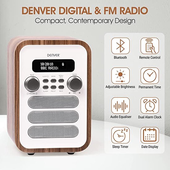 Denver DAB-Radio - Retro-Radio - Bluetooth - DAB+/ FM-Radio - DAB48W
