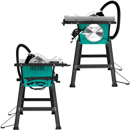VONROC Sägetisch 2000W - Ø250mm - Große Arbeitsfläche - Sägewinkel einstellbar von 0° bis 45° - Mit Soft-Start-Technik - Inkl. 60T Sägeblatt und Ständer