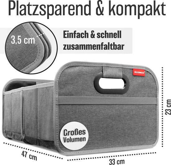 HELDENWERK Faltbare Kofferraumtasche mit rutschfestem Klettverschluss - Kofferraum-Organizer, Auto-Faltbox, Einkaufstasche - verstärkt und stabil
