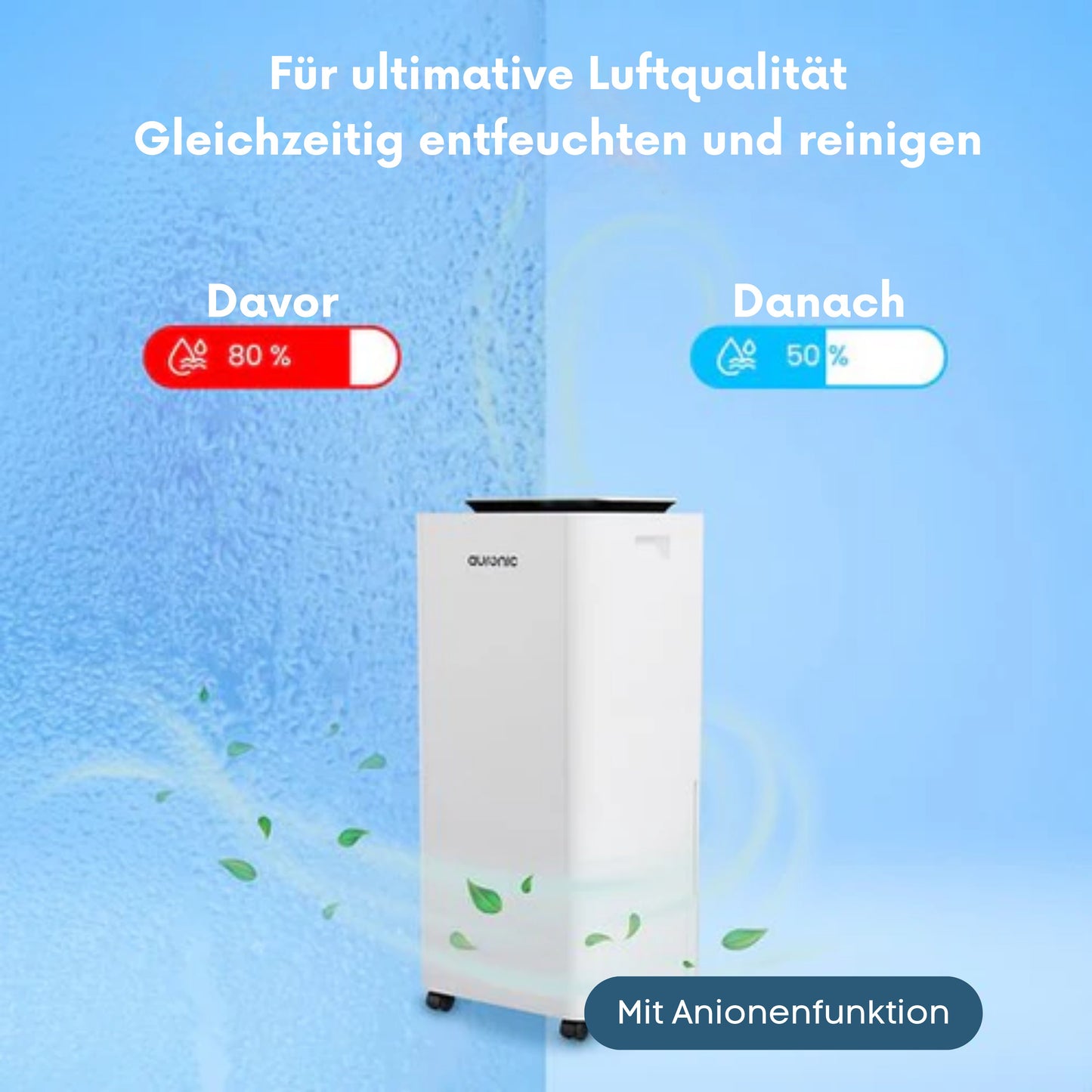 Auronic Luftentfeuchter und Luftreiniger - Pro Series - 20L pro Tag - Waschtrockenfunktion - Schlafzimmer, Badezimmer und Wohnzimmer - Weiß