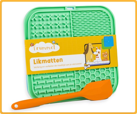 Frummel Leckmatte Hund - Hundeleckmatte - Hundespielzeug Slow Feeder Futtermatte Hund - Blau und Grün mit Spateln - Zwei Stück - 2x