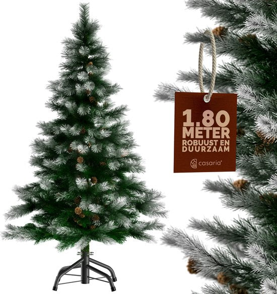 Casaria Weihnachtsbaum 180cm PVC - Schnee-Effekt Tannenzapfen - Grün-Weiß