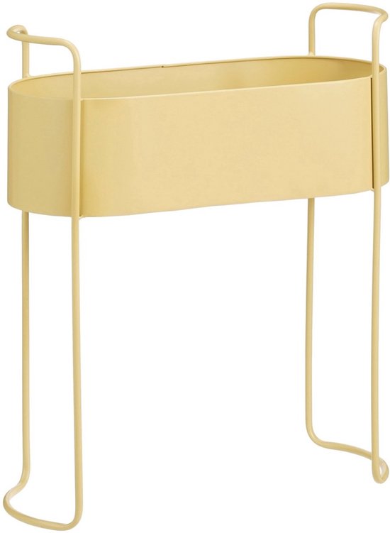 Mica Decorations Moritz Blumentopf auf Ständer – Pflanztopf L 55 x B 24 x H 65 cm – Pflanzenständer aus Eisen – Blumentopf für drinnen oder draußen – Beige