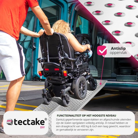 tectake 2x Auffahrrampen - 2er Set Auffahrrampen aus Stahl mit Tragkraft bis 400 kg - Rutschfest und gelocht - Auffahrrampe für Auto, Anhänger, Motorrad, Aufsitzmäher, Rollstuhl, Fahrrad (160 cm)