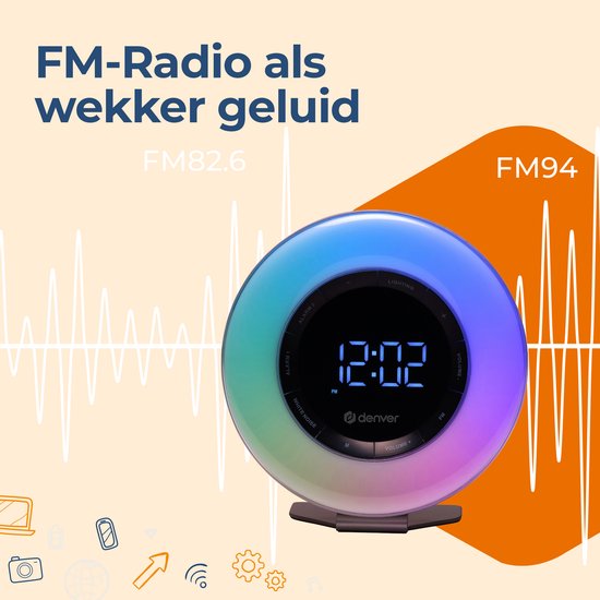 Denver Wake Up Light - FM Radiowecker - Snooze - Lichtwecker - Weißes Rauschen - CRL342
