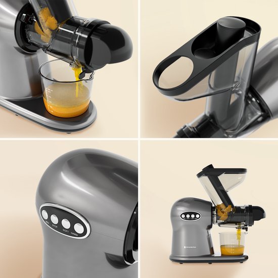 KitchenBrothers Slowjuicer XL - Entsafter - Gemüse- und Obstpresse - 43 mm und 70 mm Einfüllöffnung - 500 ml - Grau