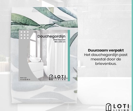 Loti Living Duschvorhang Anti-Schimmel - Hängende Pflanze - Inklusive Ringe - Wasserdicht - Polyester - Duschvorhang 180x200 cm