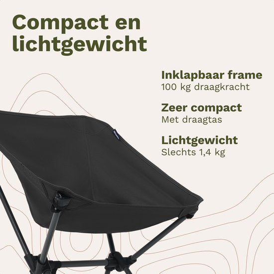 TRVLMORE Campingstuhl - faltbar - 100KG Tragkraft - Inkl. Tragetasche - Klappstuhl - Angelstuhl - Campingstuhl - Klappstuhl - Schwarz
