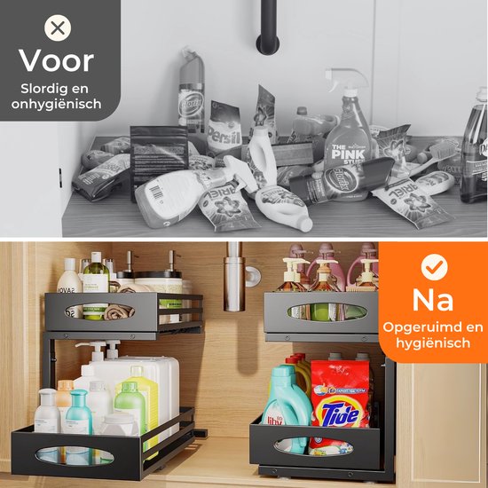 Posity Küchenschrank-Organizer - Spülenschrank-Organizer - Arbeitsplatten-Organizer - Aufbewahrungsregal - Badezimmer-Organizer - Küchenregal - ausziehbar - Metall - Schwarz