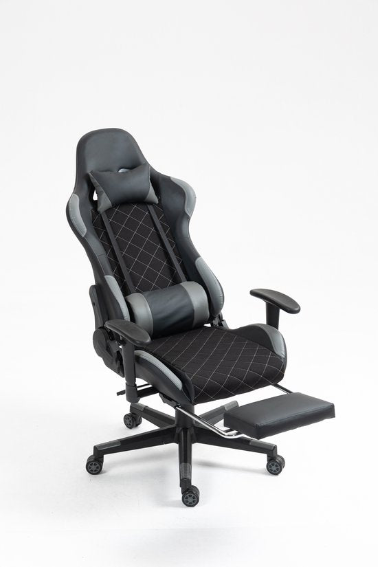 VDD Gaming - Game Chair - Game Chair mit Fußstütze - Game Chair Schwarz - Gaming Chair - Bürostuhl Gaming - Ergonomischer Bürostuhl - Mit Nackenkissen & verstellbarem Rückenkissen - Game Chair mit Fußstütze - Ergonomischer Game Chair - Drehstuhl - Schwarz