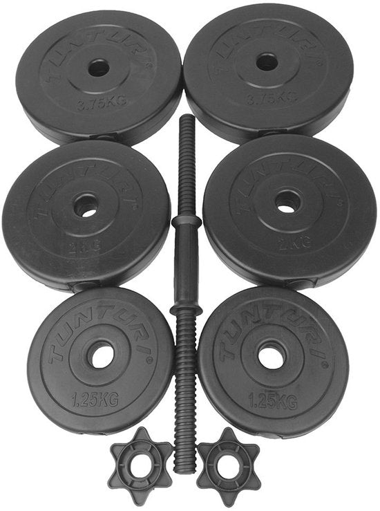 Tunturi Hanteln - Hantelset - Hantelset - 2 Stück - Insgesamt 28kg - Schwarz - Vinyl - inkl. kostenloser Fitness-App