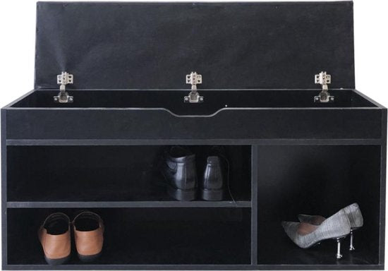 Schuhschrank Dielenbank mit Ablage - Schuhregal - mit Sitzkissen schwarz