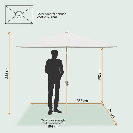 LifeGoods Sonnenschirm - Garten - 270x180cm - 30° neigbar - Wasserdicht - UPF50+ - Holzbeschichtung - Creme