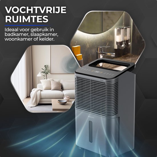KRAFT Luftentfeuchter - 16L pro Tag - Wash-Dry Funktion - Luftentfeuchter für Schlafzimmer, Bad, Wohnzimmer - Luftentfeuchter - Anthrazit