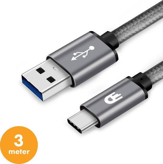 Drivv. USB zu USB C Kabel - Schnellladegerät - USB C Daten- und Ladekabel - 3 Meter - Geeignet für Samsung, iPhone 15 & mehr - Space Grau