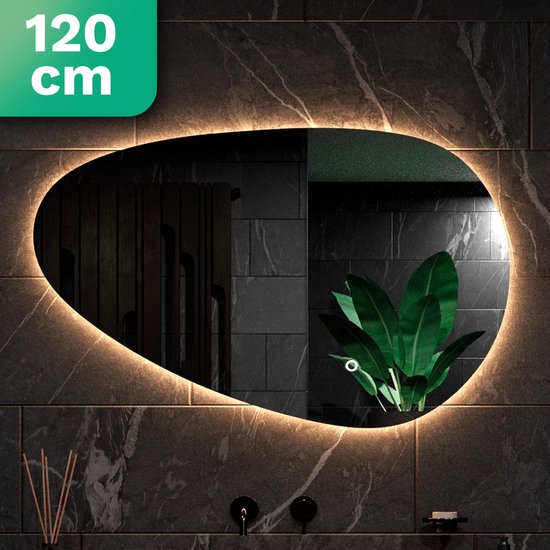 Mirlux Badezimmerspiegel mit LED-Beleuchtung - Asymmetrisch - Organischer Wandspiegel - Anti-Kondensations-Duschspiegel - Wandspiegel 120x75CM
