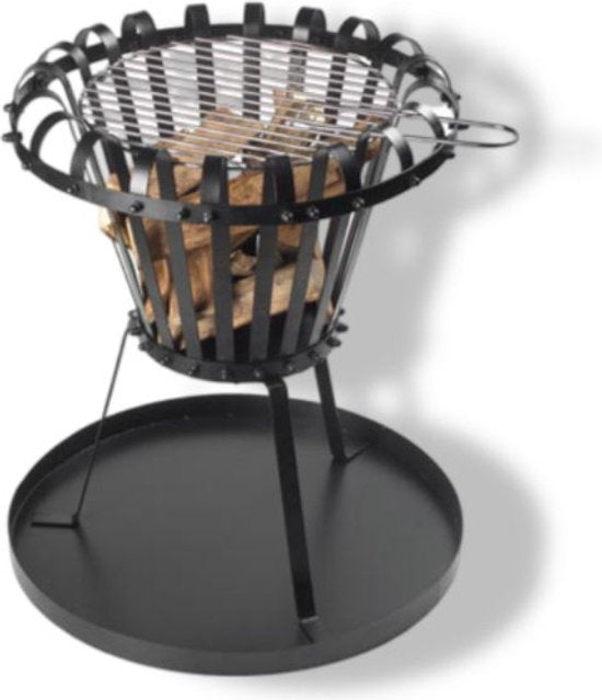 Perel Feuerkorb, mit Chrom-Grillrost, Bodenplatte, rund, 53,5 x Ø 50 cm, Metall beschichtet, schwarz