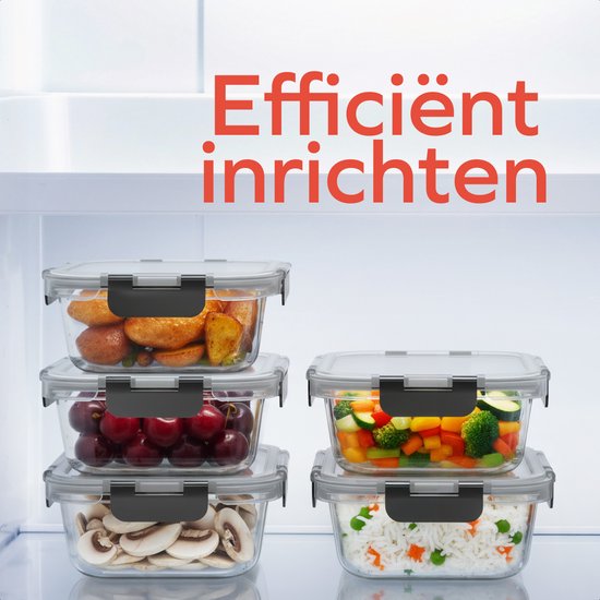 KitchenBrothers Meal Prep Trays Set - Mit Trennung - Glas Lebensmittel Lagerung Schalen - Zwei Fächer - Luftdicht - BPA frei - Gefrierschrank Schalen - Lagerung Schalen - 5L - Glas - 5 Stück