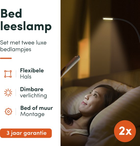 Nolt Leselampe für das Bett - Nachtlicht dimmbar - 2 Bettlampen - Bettlampe für das Schlafzimmer - Leselampen für das Kopfteil - Leselampe für Erwachsene