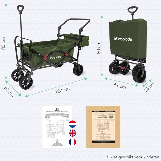 LifeGoods Wagon - faltbar - bis zu 120KG - 90L - waschbares Polyester - 120x80cm - Grün