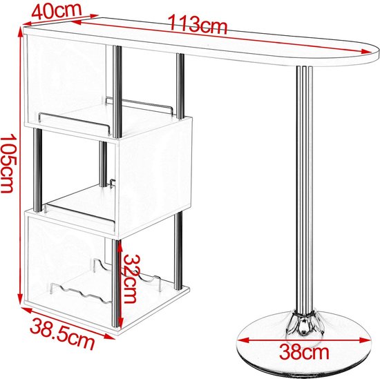 Rootz Bartisch - Bistroständer - Stehpult - Serviertisch - Kneipentisch - Esstisch - Entertainment Station - Schwarz - 113x40x105cm