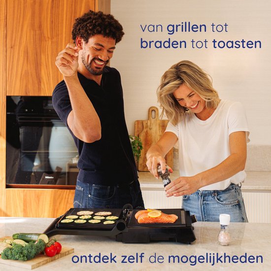 Safecourt Kitchen Contact Grill 3-in-1 - Toaster & Grillplatte - Abnehmbare Platten - PFAS-frei - Schwarz