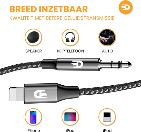 Drivv. Lightning zu AUX Kabel - 1 Meter - Geeignet für iPhone AUX Kabel
