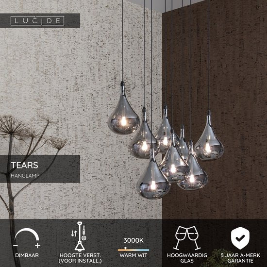 Lucide TEARS – Hängeleuchte – LED, dimmbar – G4 – 8 × 1,5 W, 3000 K – Schwarz