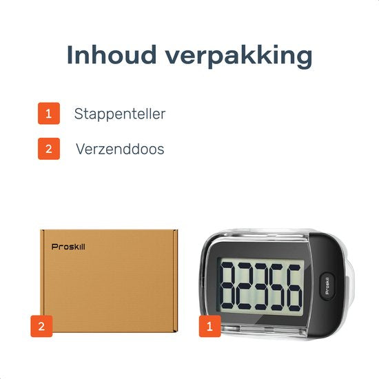 Proskill Schrittzähler mit Clip - Einfacher Aktivitäts-Tracker - Hosentasche - Geeignet für Frauen, Männer & Kinder - Wandern & Fitness