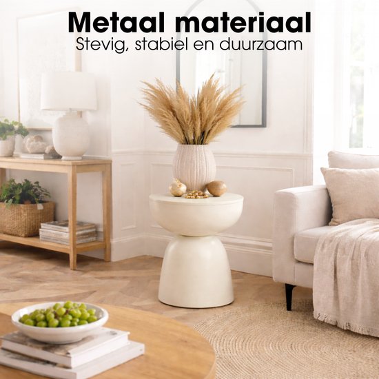 Mica Decorations Elliot Beistelltisch – Runder Beistelltisch H45 x Ø32 cm – Kleiner Beistelltisch für Wohnzimmer oder Schlafzimmer – Ideal als Pflanzentisch – Eisen mit Pulverbeschichtung – Off-White