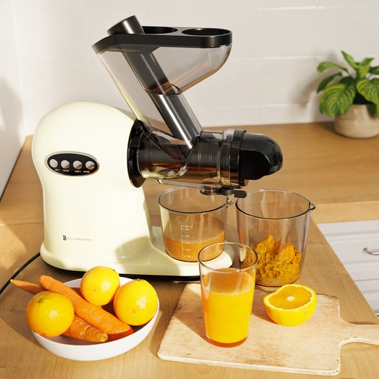 KitchenBrothers Slowjuicer XL - Entsafter - Gemüse- und Obstpresse - 43 mm und 70 mm Einfüllöffnung - 500 ml - Champagner
