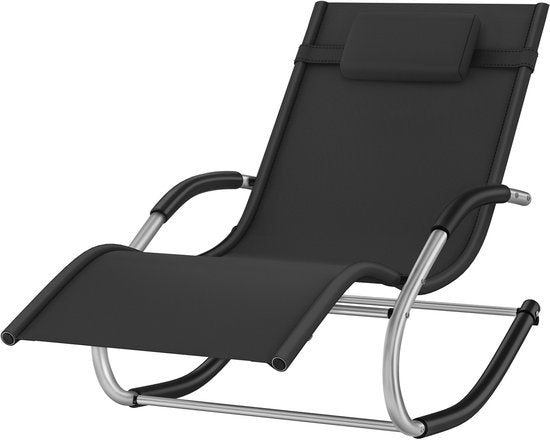 tectake® Liege Taya - Ergonomische Liege für Garten, Terrasse, Balkon - Relaxsessel mit Schaukelfunktion - Gartenstuhl mit bequemen Armlehnen, Kopfstütze und Ablagefach - wetterfest und wasserabweisend - 120kg Tragkraft - Schwarz