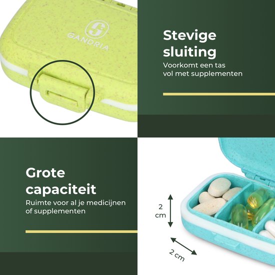 Gandria Pillendose 4er Set - Medikamentenbox mit 3 herausnehmbaren Fächern - Aufbewahrungsbox aus Bio-Grain-Faser - Medikamentenbox wasserdicht - Aufbewahrungsbox für Pillen und Medikamente - Medikamentenbox 12 Fächer