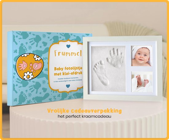 Frummel Baby Bilderrahmen mit Lehmabdruck (Gipsabdruck Baby) - Besser als Gipsabdruck - Lehmabdruck Baby Fuß und Hand - Mutterschaftsgeschenk Mädchen / Mutterschaftsgeschenk Junge - Baby Shower